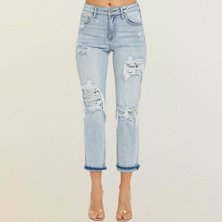 Risen Glitter Glam Sequin Patch Jeans