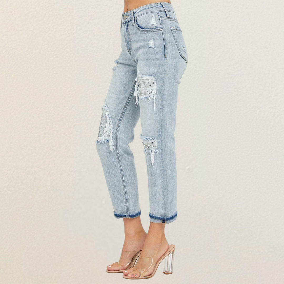 Risen Glitter Glam Sequin Patch Jeans
