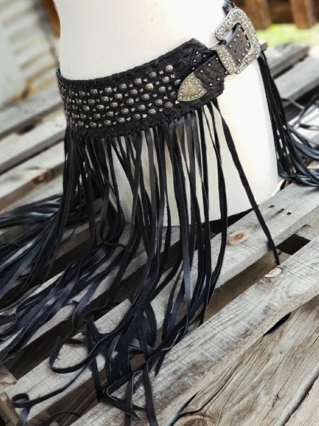 Kurtmen Black Diamond Crystal Fringe Skirt Western Belt