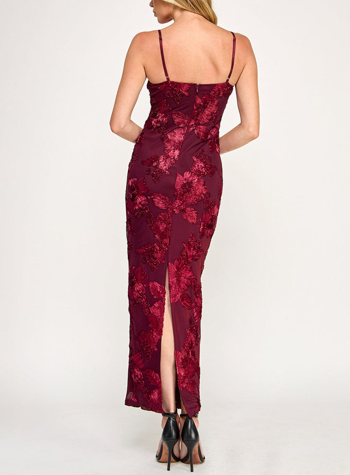 Fresh Cut Floral Embroidered Mesh Maxi Dress