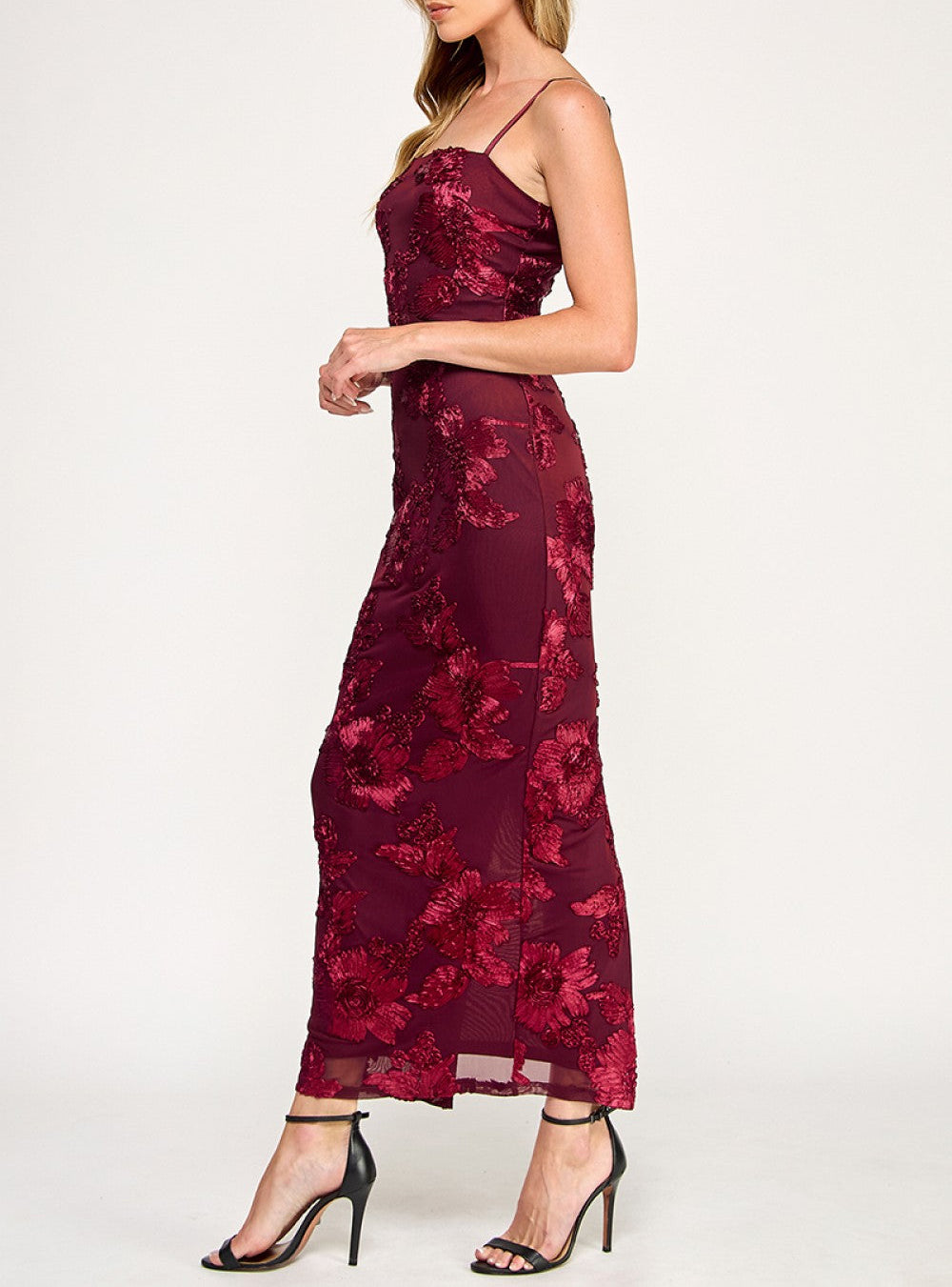 Fresh Cut Floral Embroidered Mesh Maxi Dress