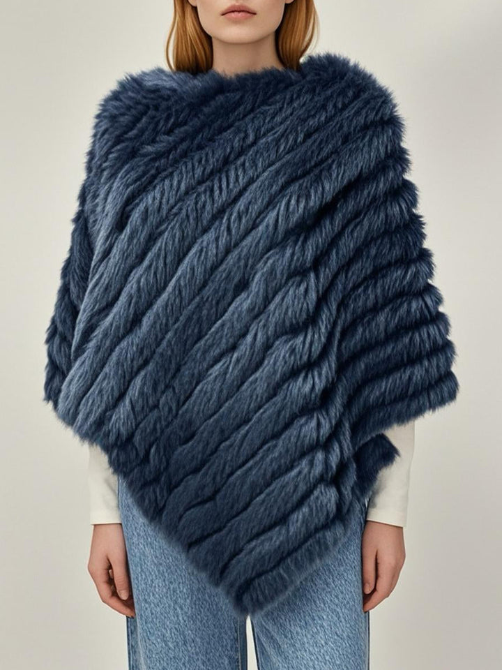 Navy Knitted Rabbit Fur Poncho