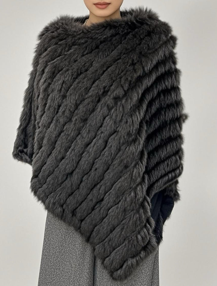 Chocolate Knitted Rabbit Fur Poncho