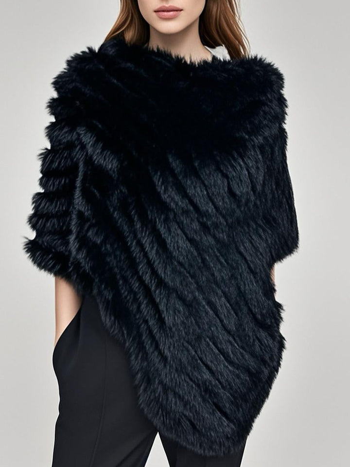 Black Knitted Rabbit Fur Poncho