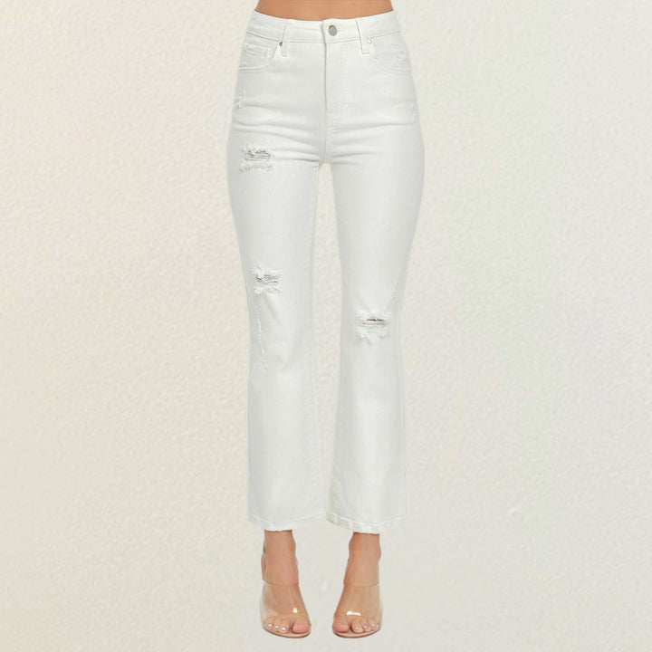 Risen Tummy Control Distressed Straight Jeans