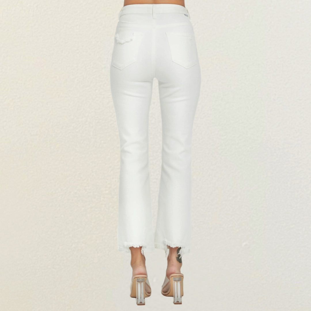 Risen Tummy Control Distressed Straight Jeans