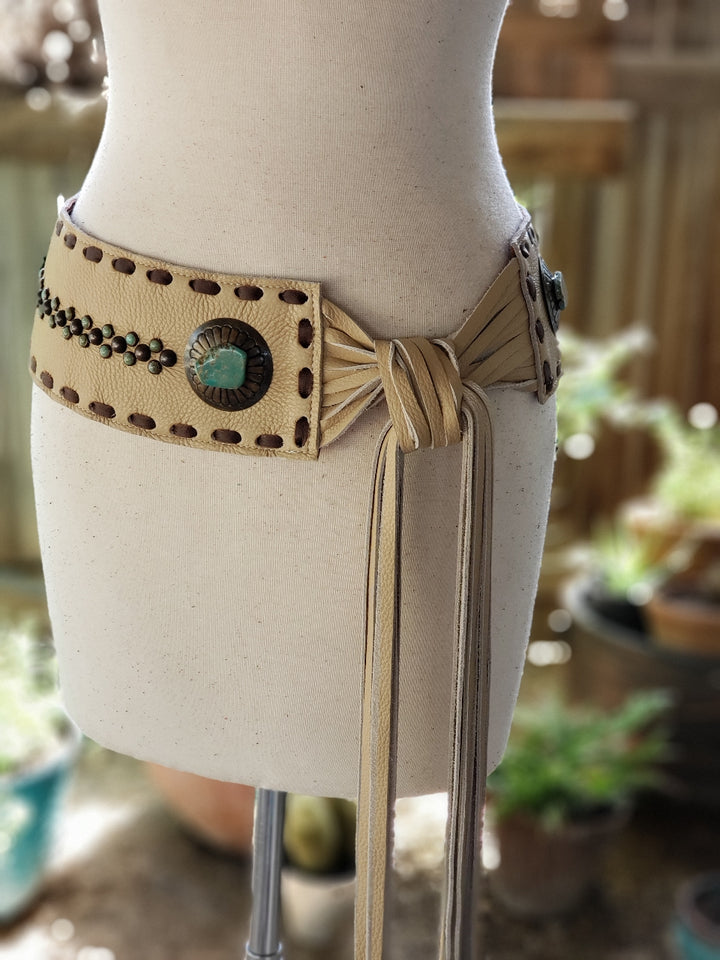 Kurtmen Vintage Leather Fringe Tie Concho Western Belt