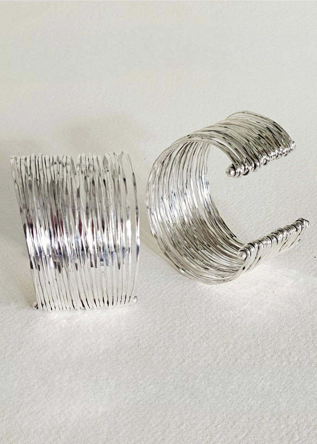Silver multi layered wire bohemian cuff bracelet Handmade product