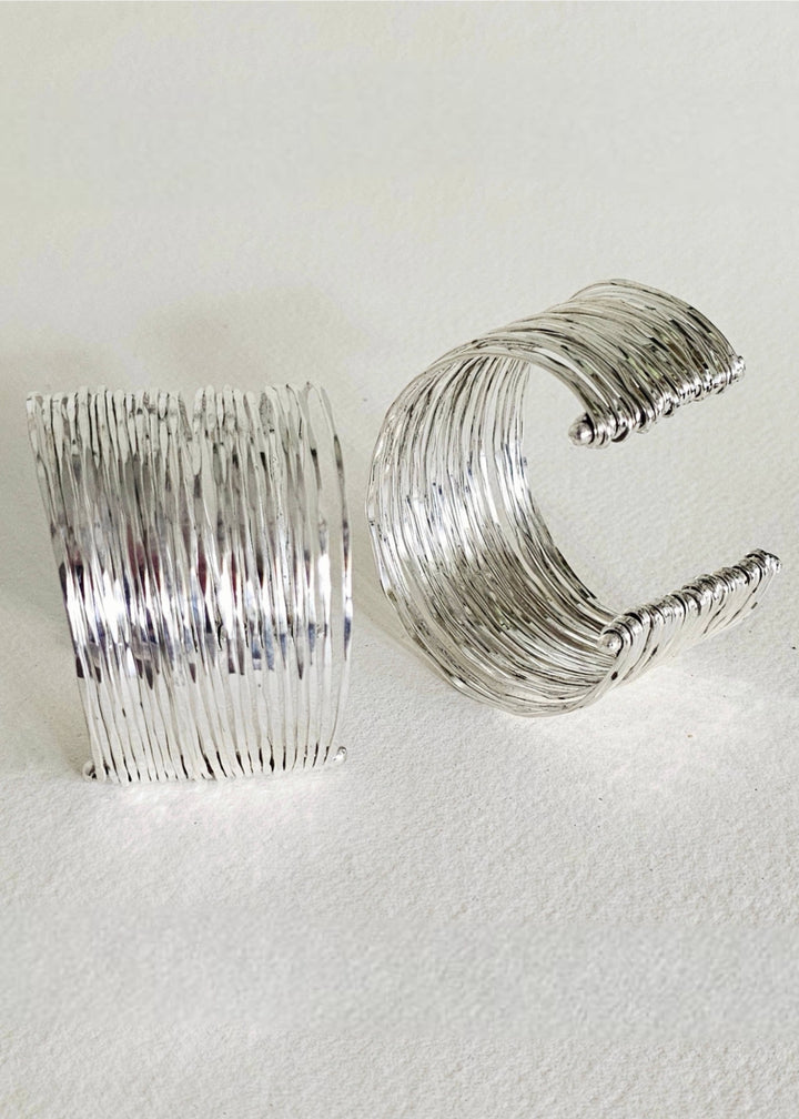 Silver multi layered wire bohemian cuff bracelet Handmade product