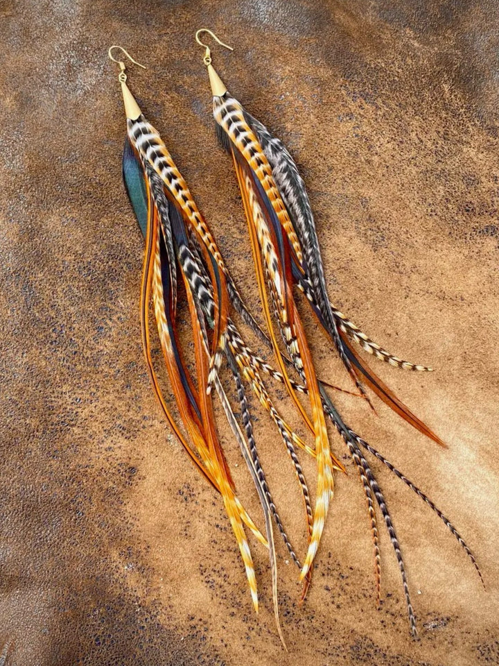 Dramatic Coque Long Feather Dangle Earrings
