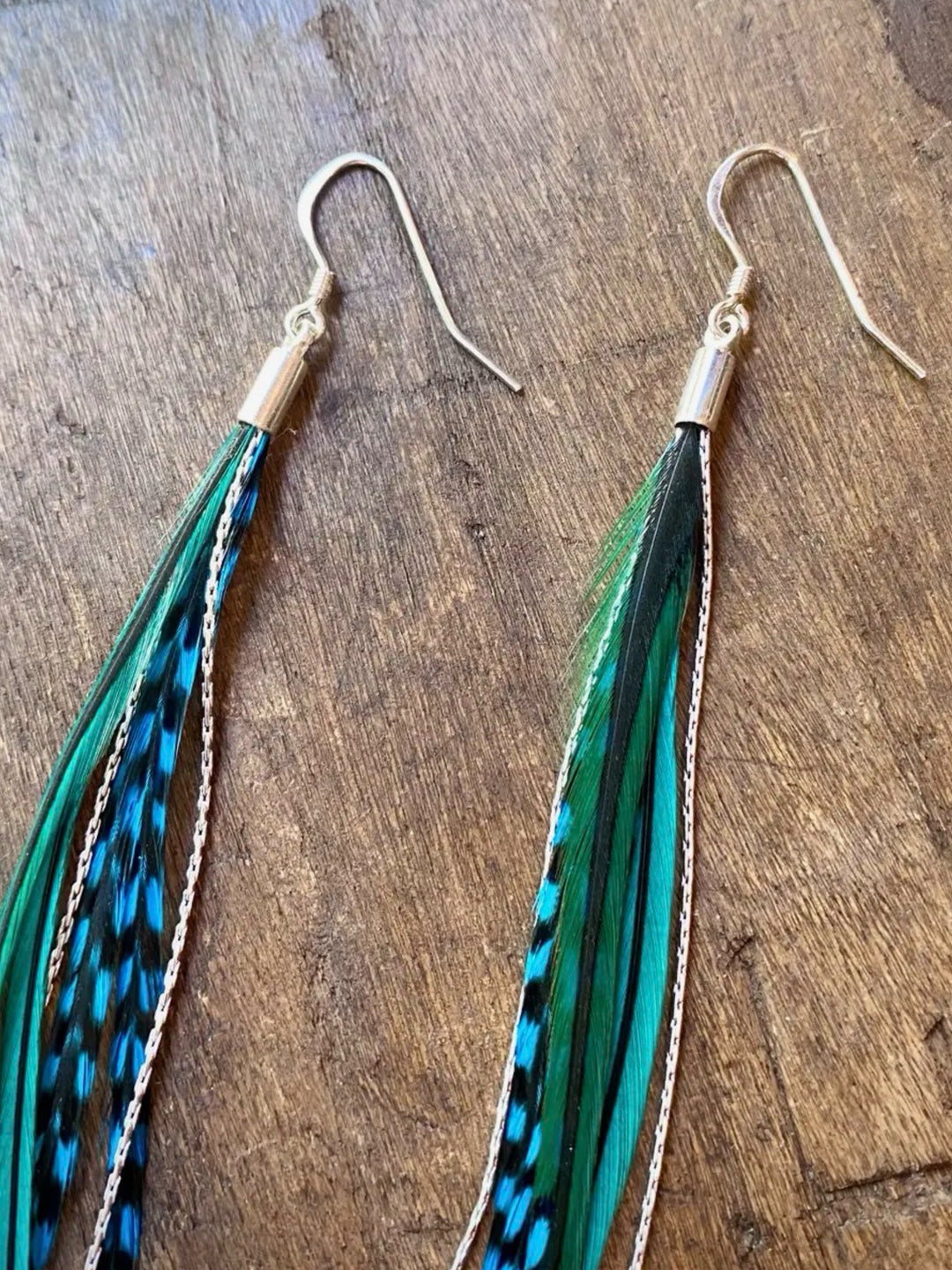 Mini Feather Green & Turquoise Dangle Earrings