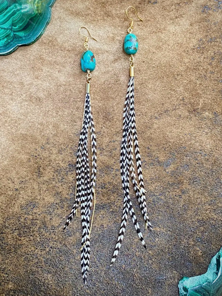 Mini Feather & Turquoise Dangle Earrings