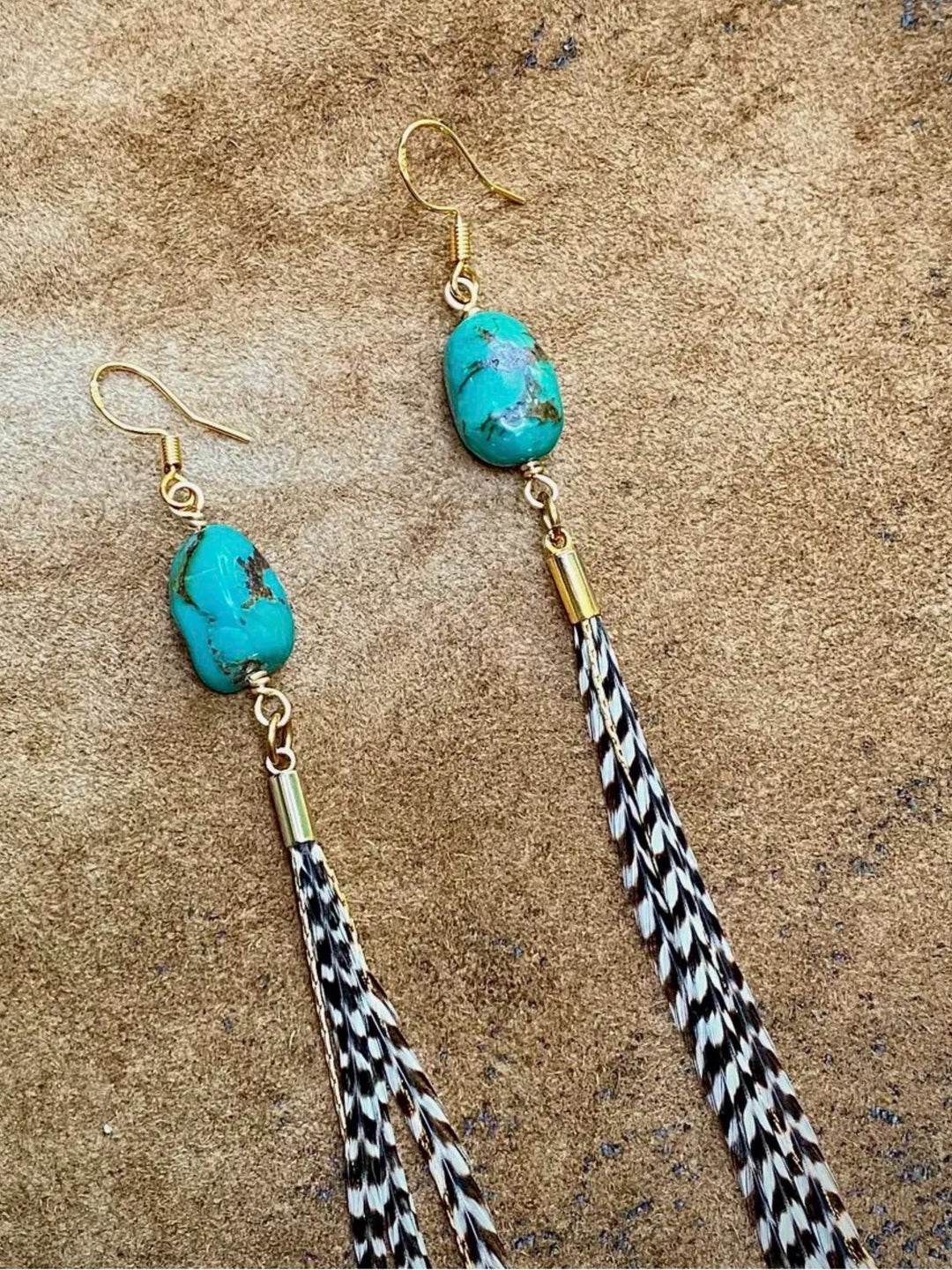 Mini Feather & Turquoise Dangle Earrings
