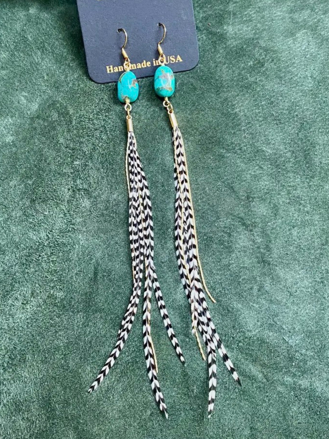 Mini Feather & Turquoise Dangle Earrings