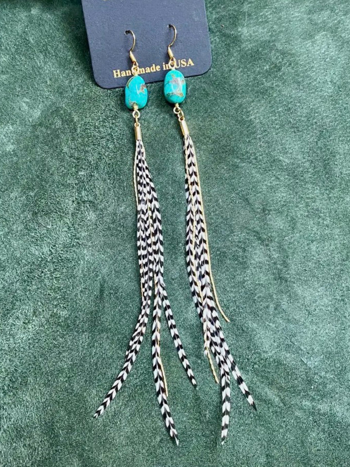 Mini Feather & Turquoise Dangle Earrings