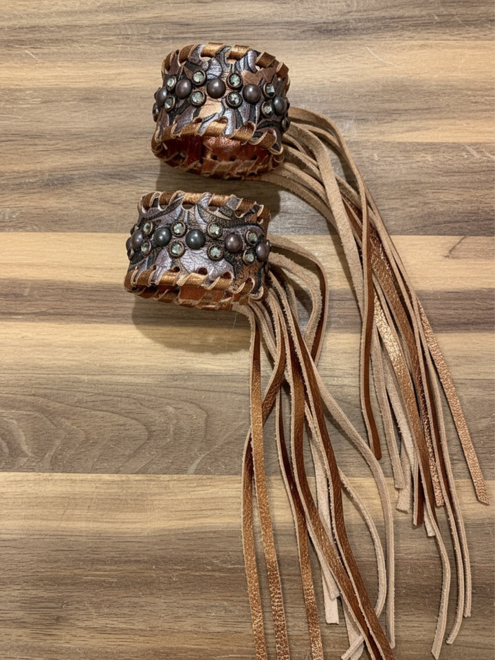 Single Mocha Leather Fringe Cuff Bracelet