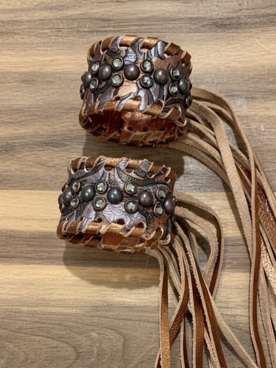 Single Mocha Leather Fringe Cuff Bracelet