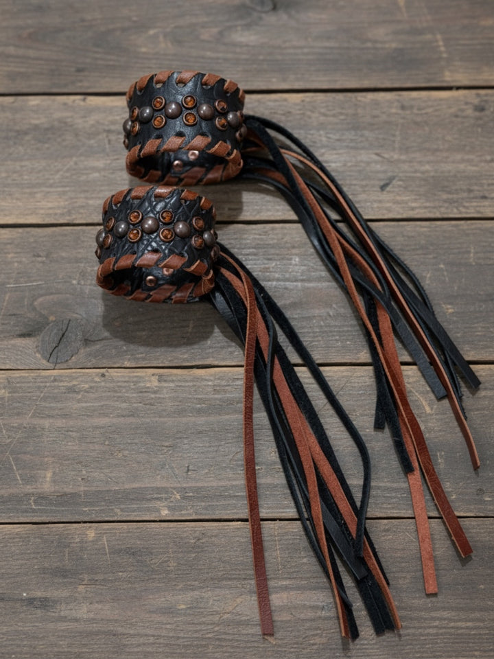 Single Smoke Topaz Crystal Leather Fringe Cuff Bracelet