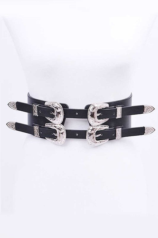 Black & Silver Double Buckle Waist Belt