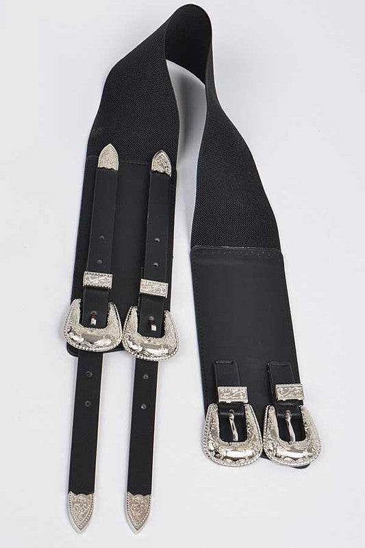 Black & Silver Double Buckle Waist Belt