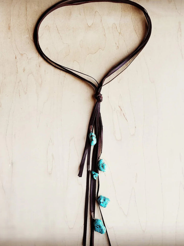 Leather Lasso Necklace with Turquoise Accents