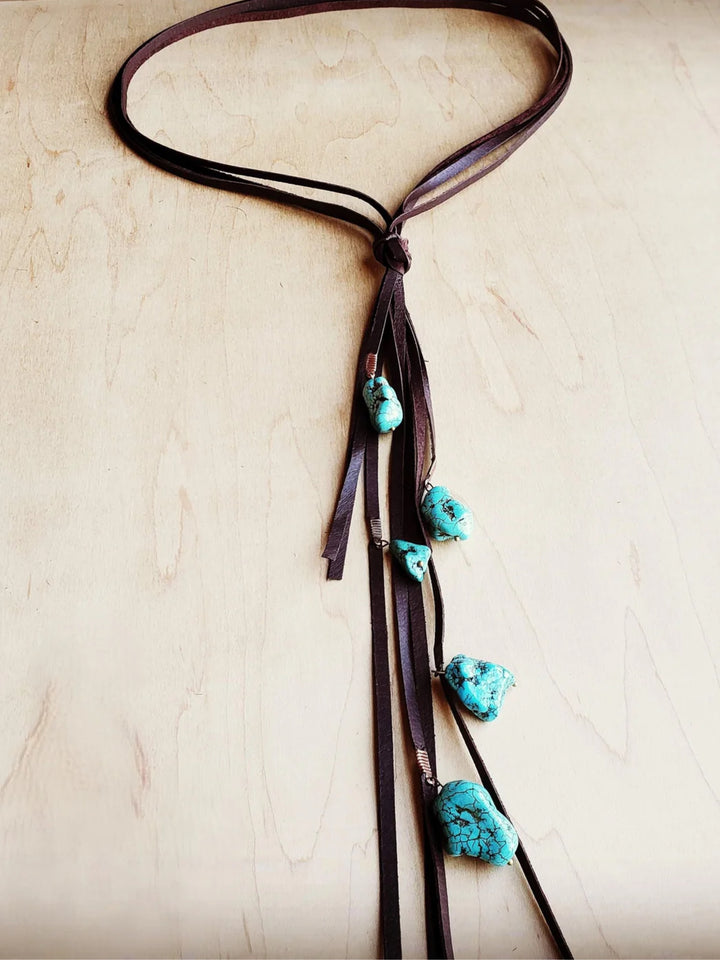 Leather Lasso Necklace with Turquoise Accents