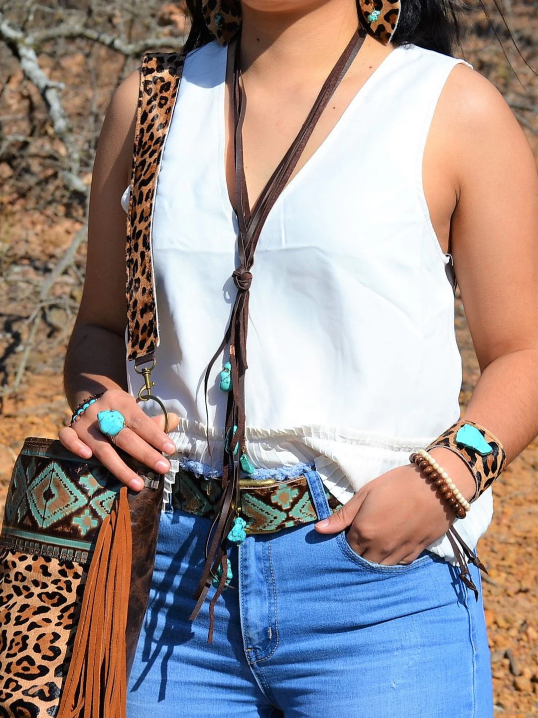 Leather Lasso Necklace with Turquoise Accents