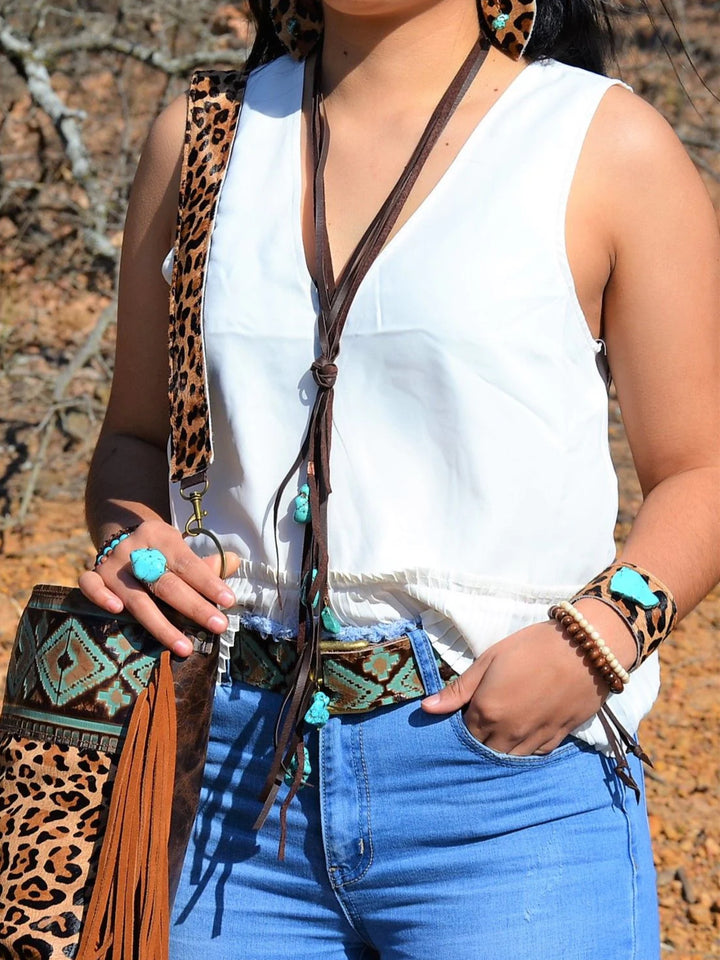 Leather Lasso Necklace with Turquoise Accents