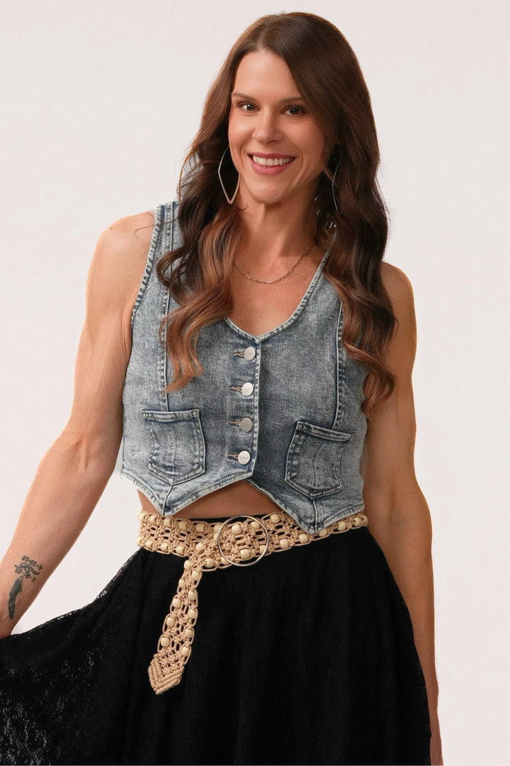 Cropped Denim Vest