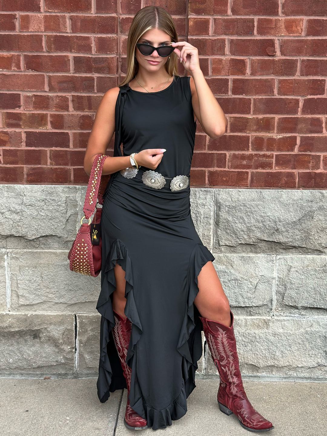 Bohemian Cowgirl High Slit Bodycon Dress Salt and Grace Boutique Bohemian Cowgirl High Slit Bodycon Dress Salt and Grace Boutique