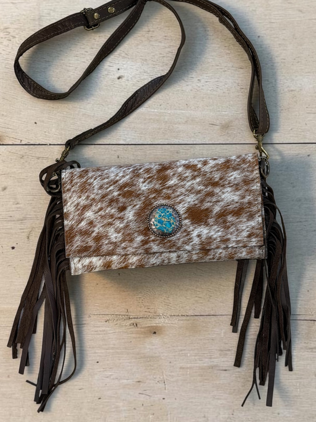 Speckled Cowhide Western Crossbody / Clutch Fringe Bag