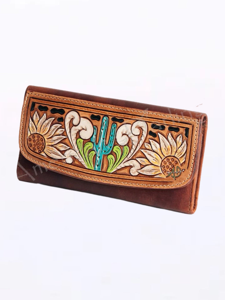 Desert Bloom Hand Painted Leather  Wallet/Crossbody