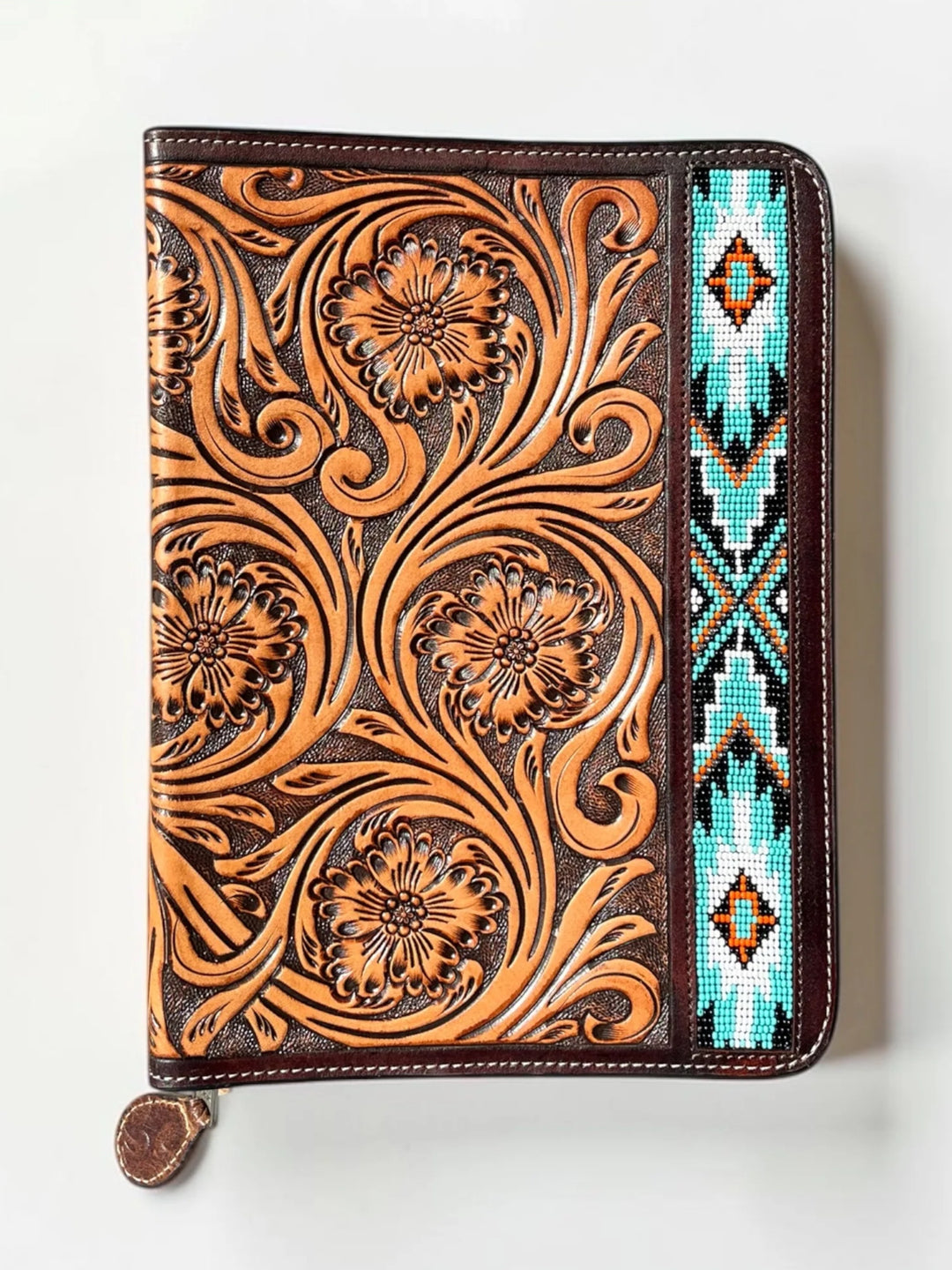 Blue Aztec Tooled Leather Bible Cover