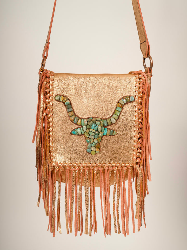 Kurtmen Turquoise Nugget Longhorn Peach Metallic Crossbody