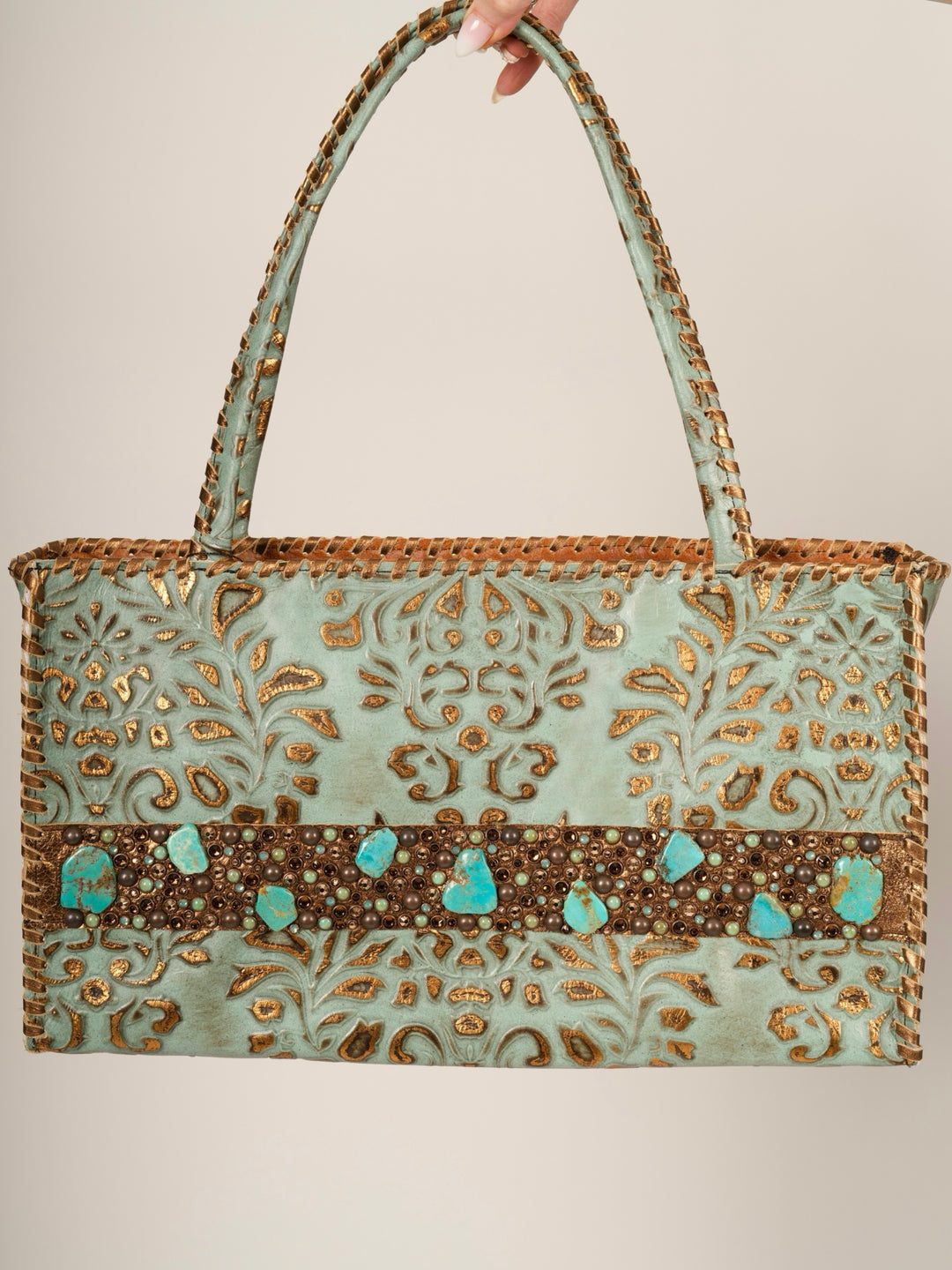 Kurtmen Turquoise Short Wedge Tote with Galaxy Accent Band