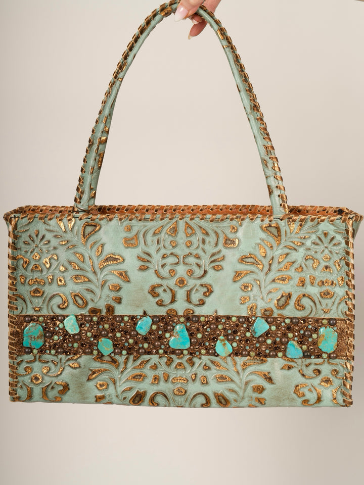 Kurtmen Turquoise Short Wedge Tote with Galaxy Accent Band