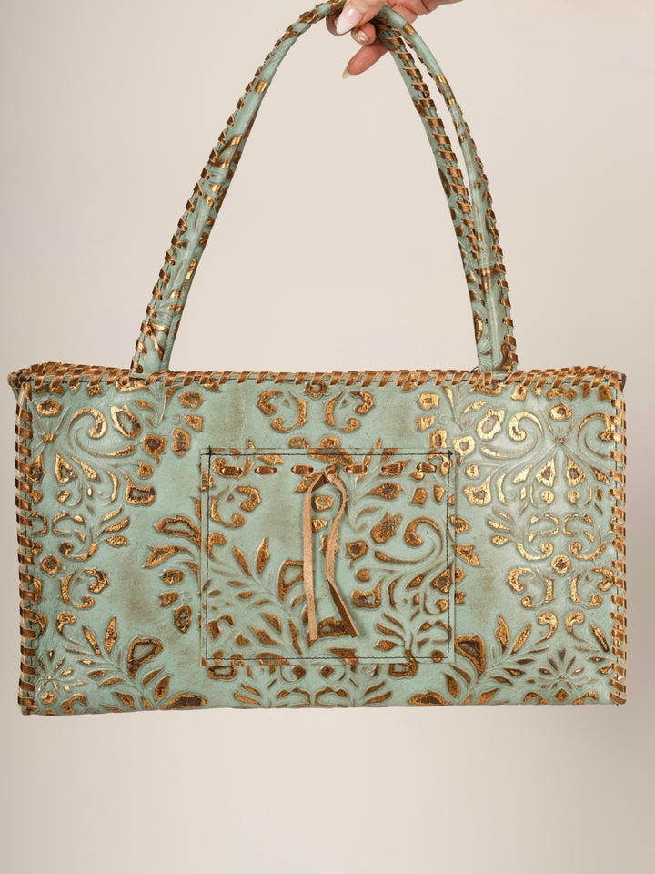 Kurtmen Turquoise Short Wedge Tote with Galaxy Accent Band