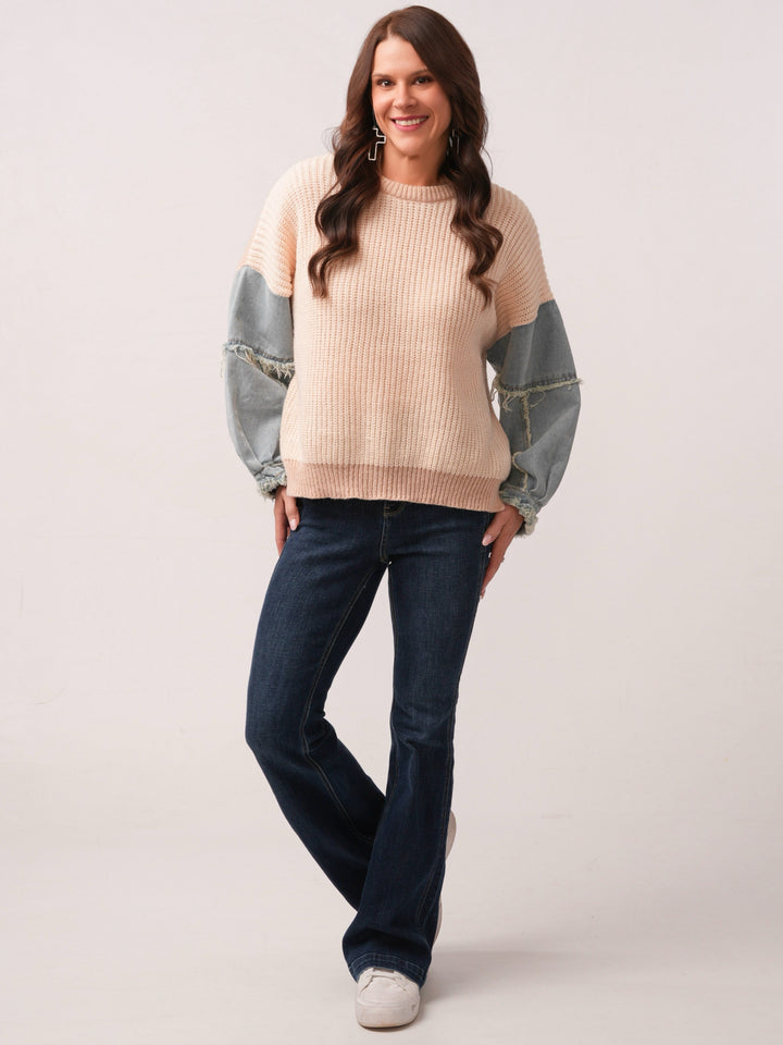 Denim Sleeve Knit Sweater