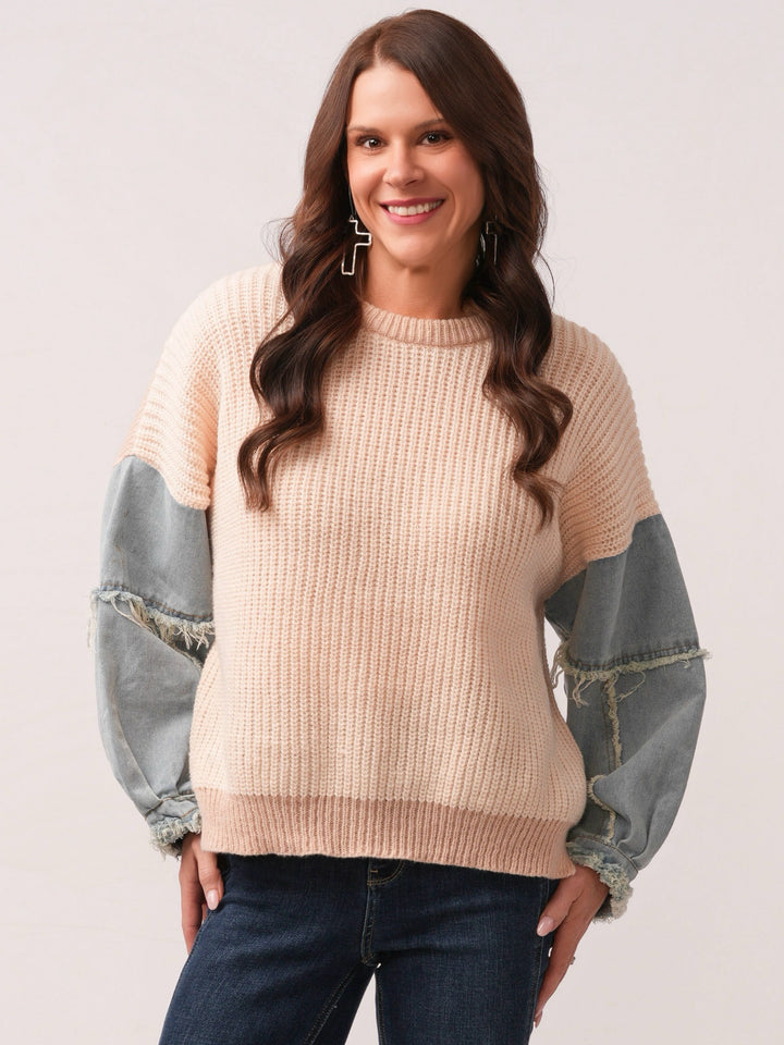 Denim Sleeve Knit Sweater