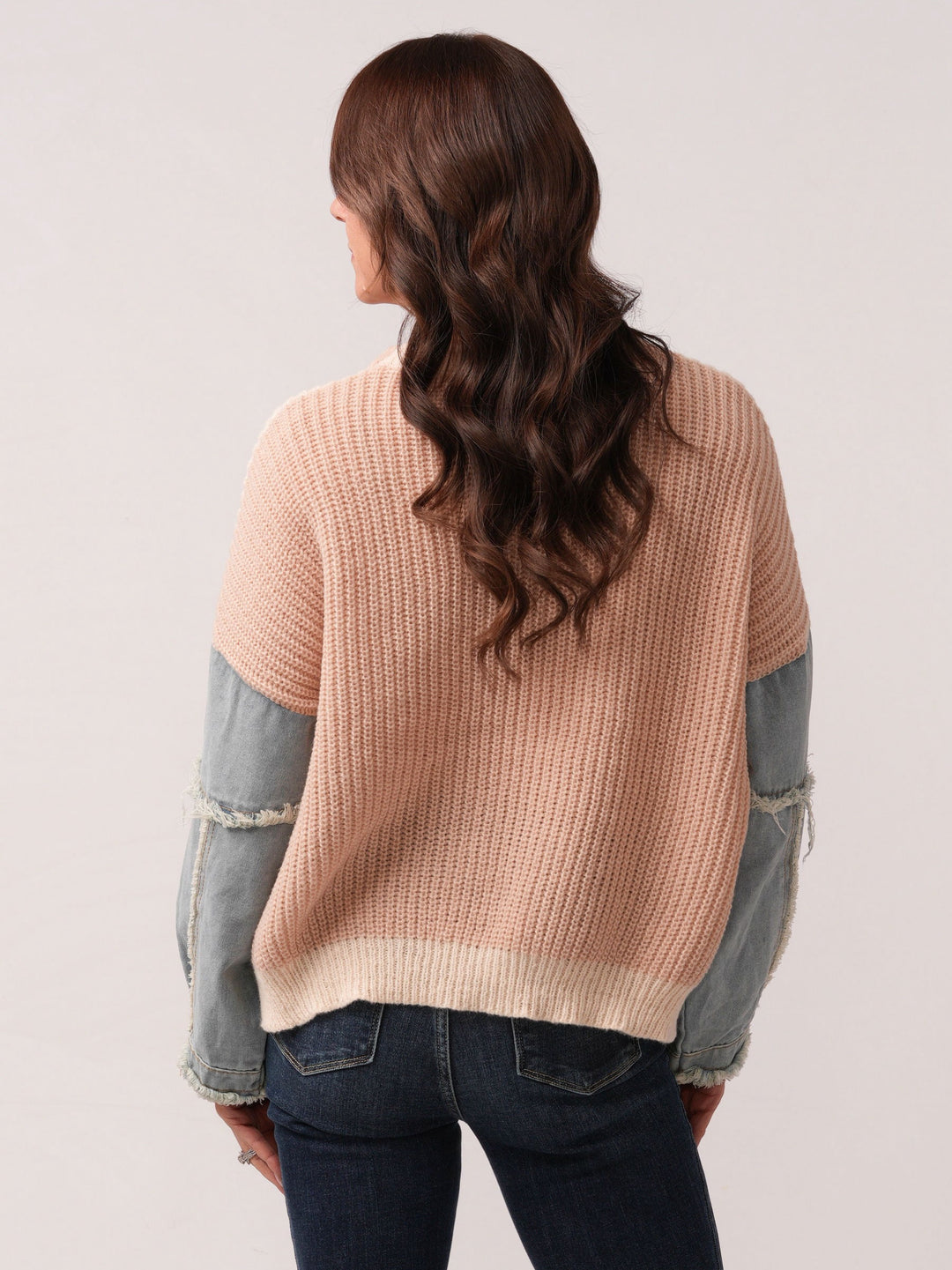 Denim Sleeve Knit Sweater