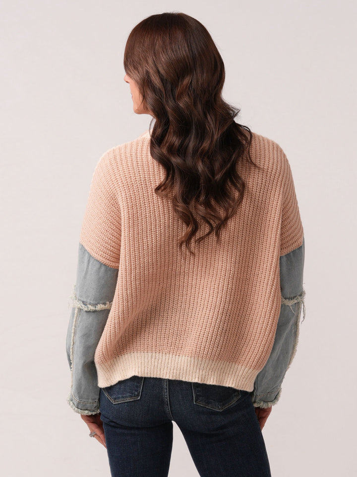 Denim Sleeve Knit Sweater
