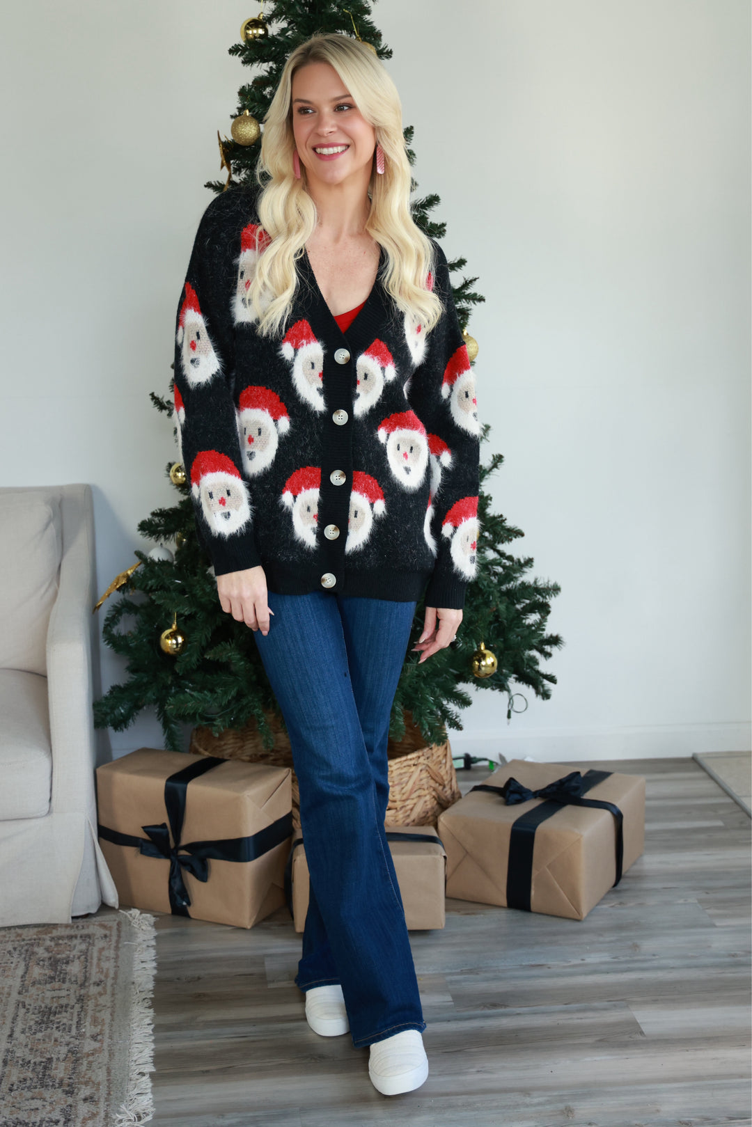 Santa’s Coming to Town Button Up Sweater