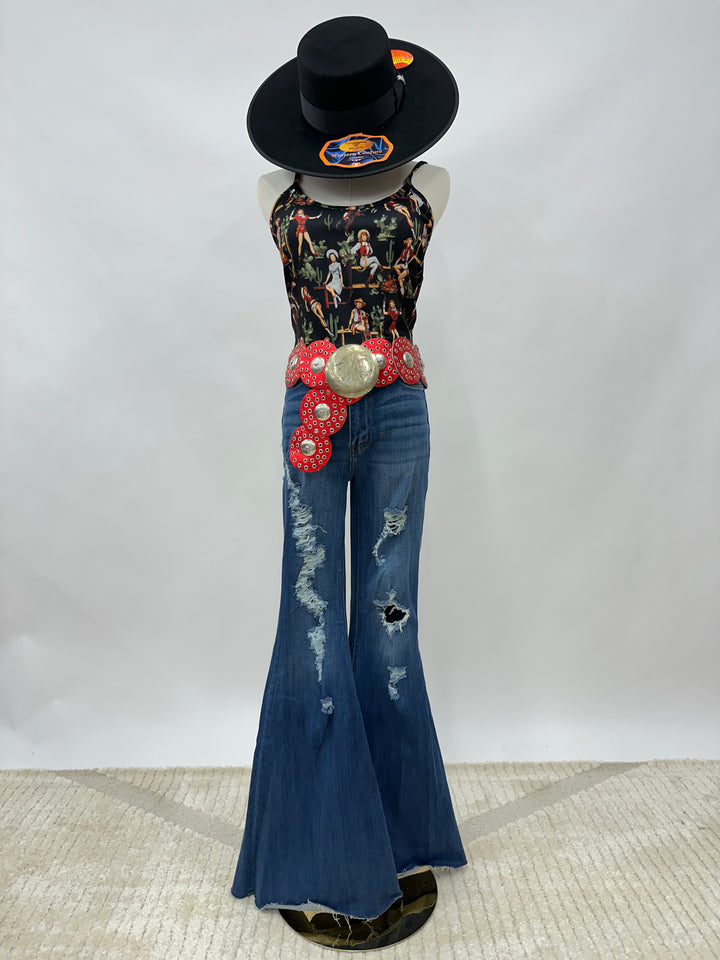 Vintage Western Print Cropped Tank