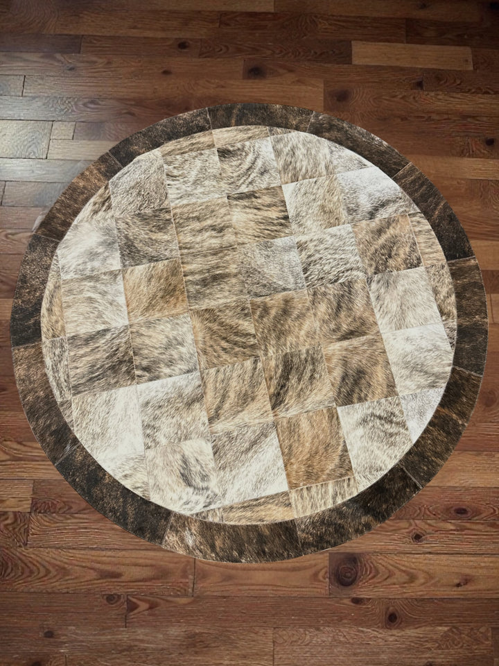 Premium Patchwork Round Cowhide Area Rug 5x5