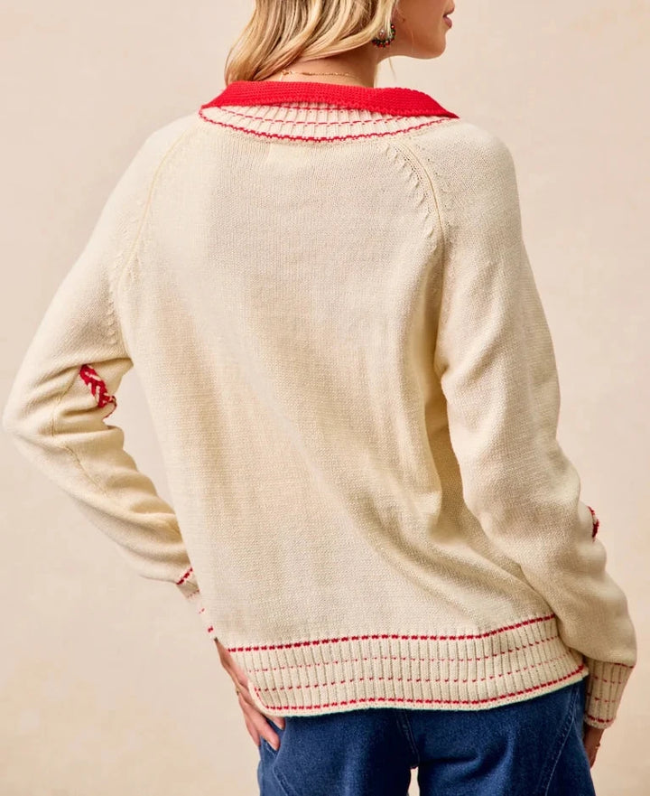 Collared Candy Cane Button Up Christmas Sweater