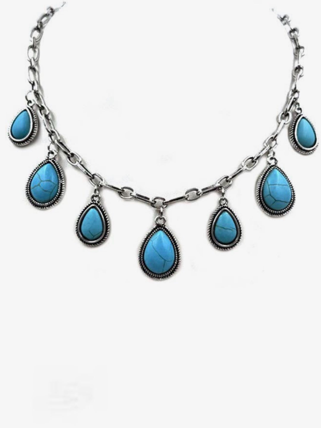 Blue Turquoise Teardrop Charm Necklace
