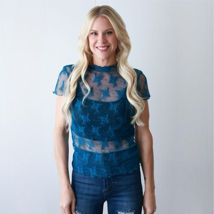 Sheer Elegance Lace Short Sleeve Top