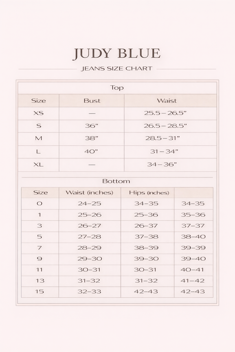 Judy Blue size chart