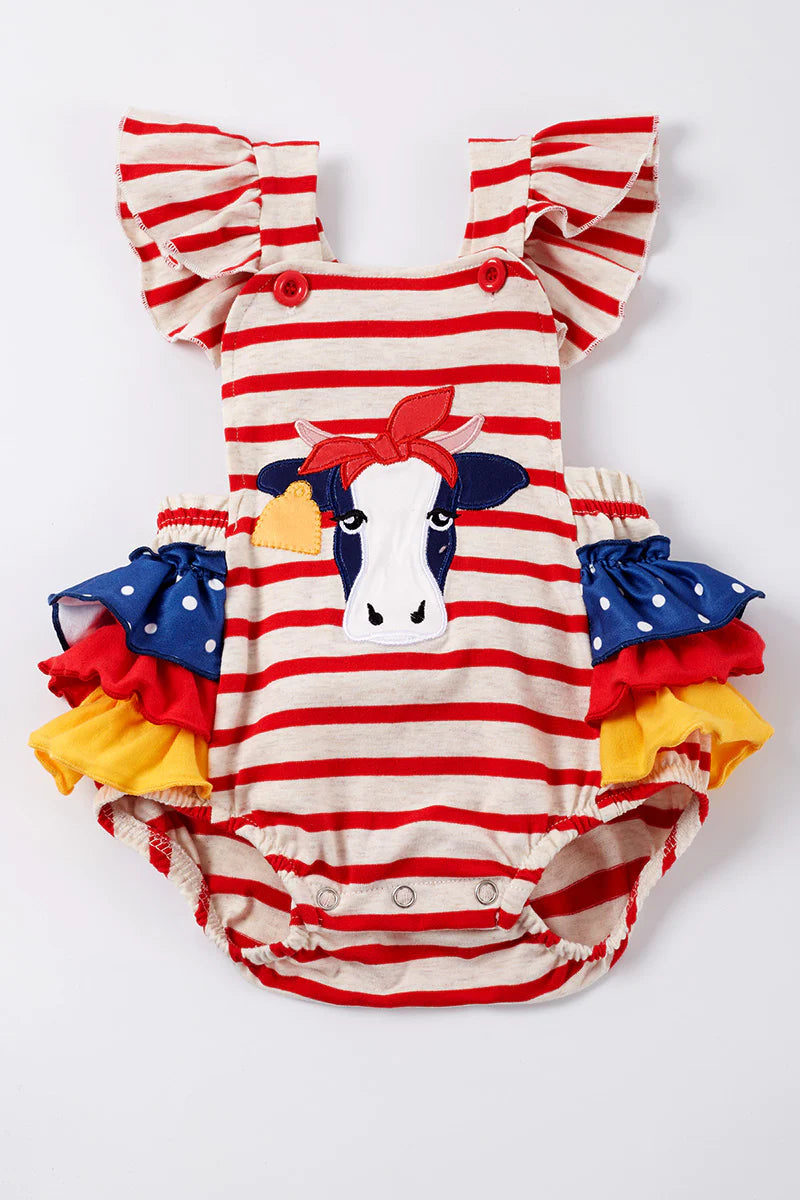 Red Stripe Cattle Ruffle Baby Romper - Salt and Grace Boutique