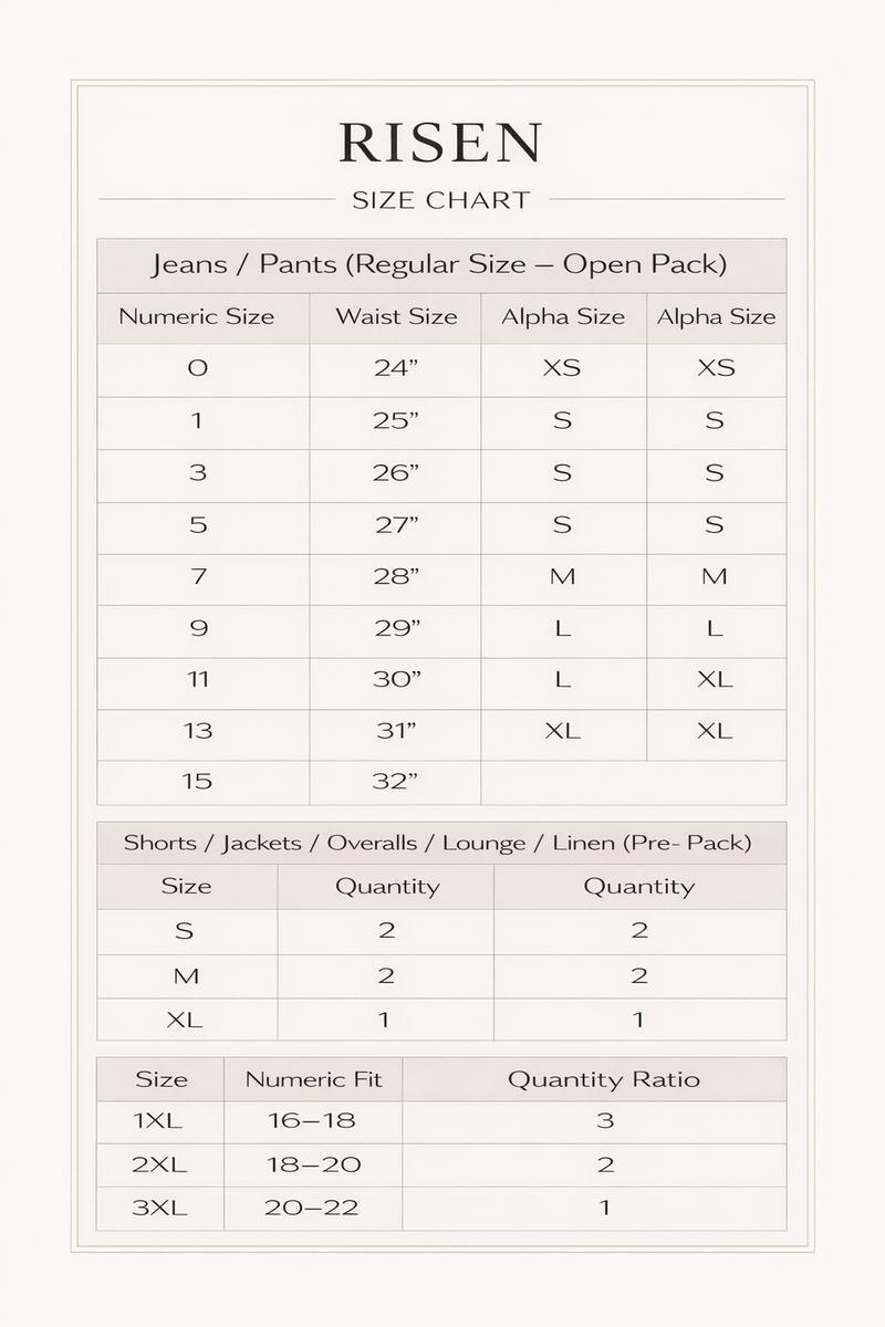 Risen size chart